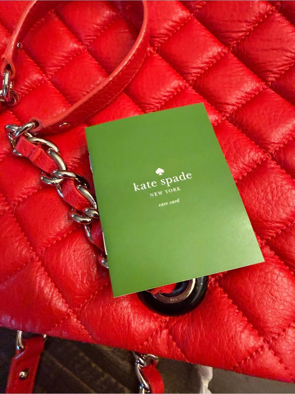 Kate Spade Quilted Red Tote Bag with Gold Chain Handles
